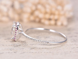 1ct Cushion Cut Diamond Engagement Ring Pink Sapphire Halo 14k White Gold Finish