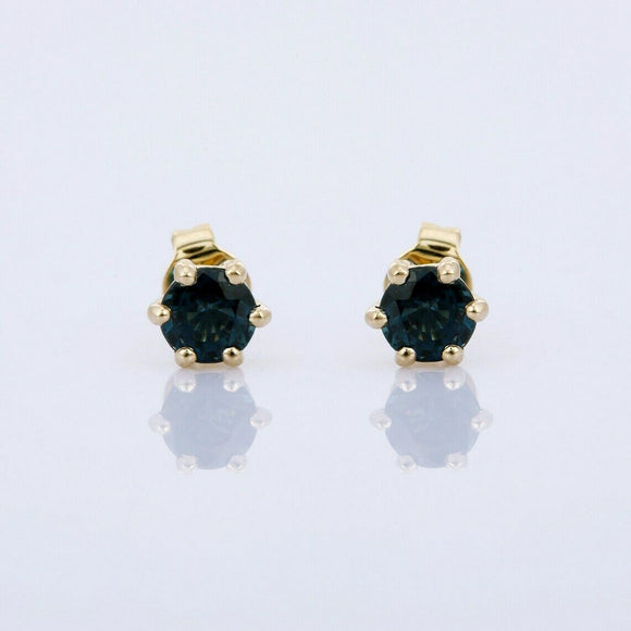 0.75ct Stud Earrings Round Cut Blue Sapphire Solitaire 14k Yellow Gold Finish