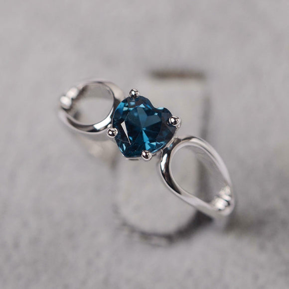 1ct Engagement Ring Heart Cut London Blue Topaz Split Shank 14k White Gold Over