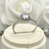 2ct Engagement Ring Round Cut Diamond Hexagon Shape Stackable 14k WhiteGold Over