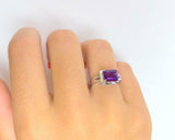 2ct Engagement Ring Emerald Cut Purple Amethyst Split Band 14k White Gold Finish