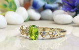 1.3ct Engagement Ring Oval Cut Green Peridot Milgrain Floral 14k YellowGold Over