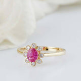 1.5ct Oval Cut Pink Ruby Engagement Ring Diamond Halo Women 14k Yellow Gold Over