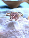 1ct Engagement Ring Asscher Cut Peach Morganite Bridal Set 14k White Gold Finish