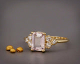 3Ct Emerald Cut Morganite Engagement Ring 14K Yellow Gold Finish Diamond Accents