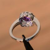 1ct Round Purple Amethyst Floral Solitaire Engagement Ring 18k White Gold Finish