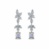 3ct Emerald Cut Diamond Cluster Drop Earring Women 14k White Rose Gold Finish