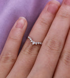 1ct Pear Round Stones Unique Crown Minimal Engagement Ring 14k White Gold Finish