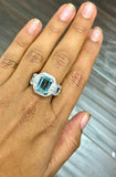 4ct Emerald Blue Aquamarine Engagement Ring Art Deco Cluster 14k White Gold Over