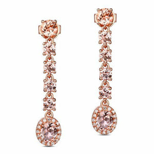 3ct Oval Cut Champagne Morganite Straight Drop Earring Women 14k RoseGold Finish