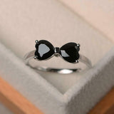 1.2ct Engagement Ring Heart Cut Black Diamond Bow Knot 14k White Gold Finish