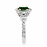 2.5ct Oval Cut Green Emerald Engagement Ring Halo Trilogy 14k White Gold Finish