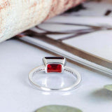 1.5ct Emerald Cut Red Garnet Accents with Solitaire Ring 14k White Gold Finish