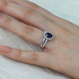 2.5ct Oval Cut Blue Sapphire Bridal Set Band Engagement Ring 18k White Gold Over