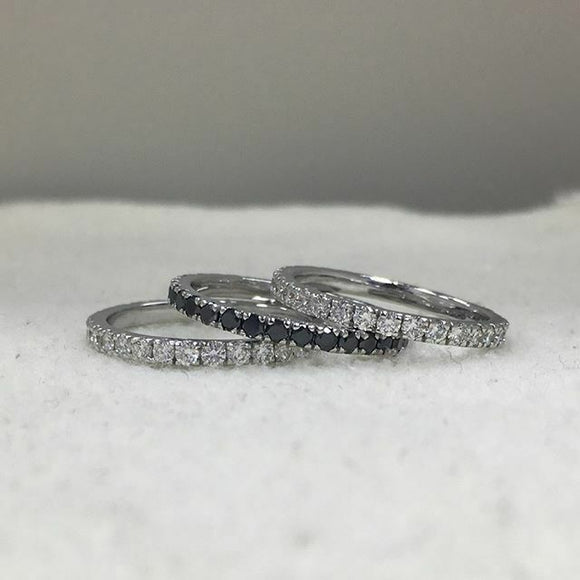 3Ct Round Cut Black Diamond Trio Set Eternity Wedding Band 14K White Gold Finish