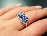 2.6ct Engagement Ring Round Cut Blue Sapphire Floral Cluster 14k White Gold Over