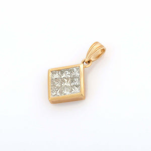 1.75ct Diamond Pendant Princess Cut Tile Design 14k Yellow Gold Finish NO CHAIN