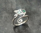 0.5ct Engagement Ring Round Cut Green Emerald Cat Kitten 14k White Gold Finish