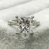 2.5Ct Princess Cut Diamond Solitaire with Round Accents Ring 14K White Gold Over