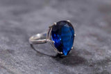 1.3ct Engagement Ring Pear Cut Blue Sapphire Solitaire Women 14k White Gold Over