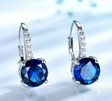 2ct Drop Earrings Round Cut Blue Sapphire Dangling Stylish 14k White Gold Finish