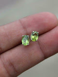 1ct Stud Earrings Oval Cut Green Peridot Solitaire Design 14k White Gold Finish