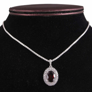 2.7ct Red Garnet Pendant Oval Cut Diamond Dual Halo 14k White Gold Over NO CHAIN