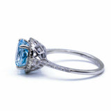 2.5ct Round Cut Blue Aquamarine Engagement Ring Diamond Halo 14k White Gold Over