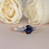 2.1ct Round Cut Blue Sapphire Engagement Ring Split Shank 14k Rose Gold Finish