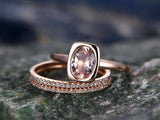 2Ct Oval Cut Peach Morganite Trio Bridal Set Engagement Ring 14K Rose Gold Over