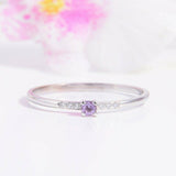 0.6ct Round Cut Purple Amethyst Engagement Ring Minimalist 14k White Gold Finish