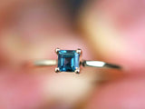 0.5ct Engagement Ring Asscher London Blue Topaz Solitaire 14k Yellow Gold Finish