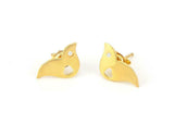 Bird Open Heart Minimalist Stud Earrings 0.2ct Round Diamond 14k YellowGold Over