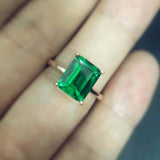 3ct Green Emerald Cut Engagement Ring Solitaire Women 14k Yellow Gold Finish