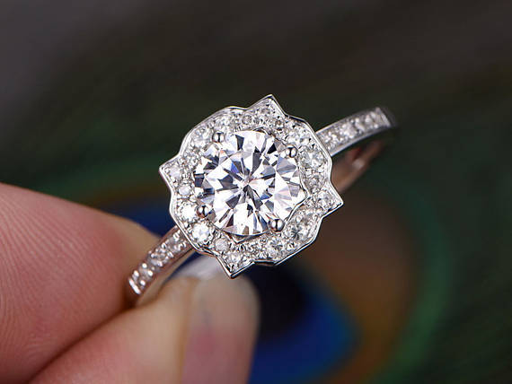 1ct Round Cut Diamond Engagement Ring 14k White Gold Finish Halo Vintage Wedding