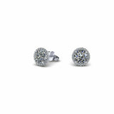 1.3ct Round Cut VVS1D Diamond Halo Solitaire Stud Earrings 14k White Gold Finish