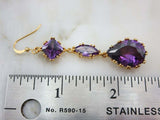 2.2ct Pear Cut Purple Amethyst Trilogy Drop Earrings 14k Yellow Gold Finish