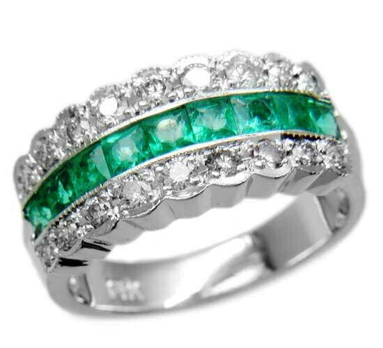 4Ct Princess Cut Green Emerald Diamond Vintage Wedding Band 14K White Gold Over