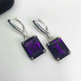 2.5ct Dangle Earrings Emerald Cut Purple Amethyst LeverBack 14k White Gold Over