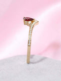 1ct Pear Cut Red Garnet Wedding Band V Shaped Petite Curved 14k Yellow Gold Over