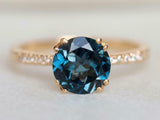 1.5ct Round Cut London Blue Topaz Solitaire with Accent Ring 14k YellowGold Over