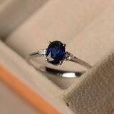 1ct Oval Cut Blue Sapphire Engagement Ring Trilogy Minimalist 14k WhiteGold Over