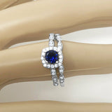 3.5Ct Round Cut Blue Sapphire Bridal Set Vintage Band Rings 14K White Gold Over