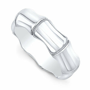 Elegant Bamboo Design Band Ring for Women in 14k White Gold Finish