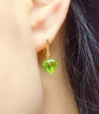 1ct Drop Earrings Heart Cut Green Peridot Solitaire 14k Yellow Gold Finish