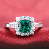 2.2Ct Princess Cut Green Emerald Diamond Ring Halo Accent 14K White Gold Finish