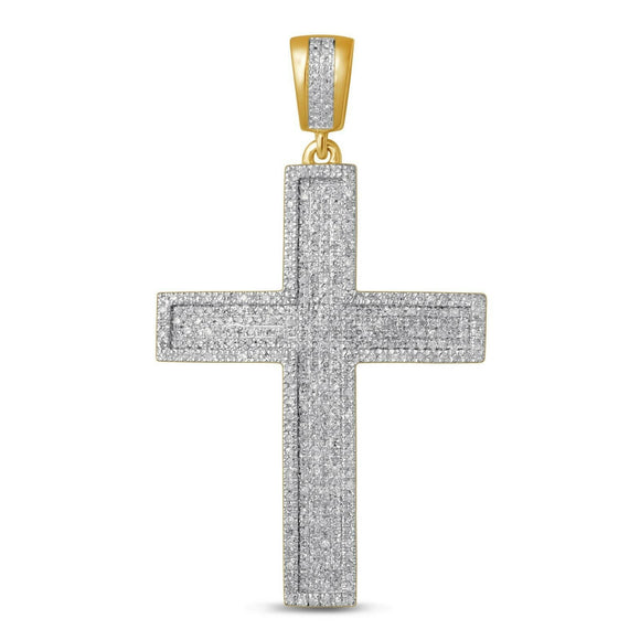 5ct Round Cut Diamond Hip Hop Iced Cross Pendant 14k Yellow Gold Finish NO CHAIN