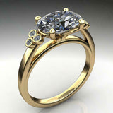 Solitaire Bezel Set Round Accents Ring 2ct Oval Cut Diamond 14k Yellow Gold Over