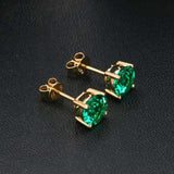 1.2ct Stud Earrings Round Cut Green Emerald Solitaire 14k Yellow Gold Finish