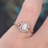 2ct Oval Cut Diamond Engagement Ring Morganite Leaf Accents 14k Rose Gold Finish